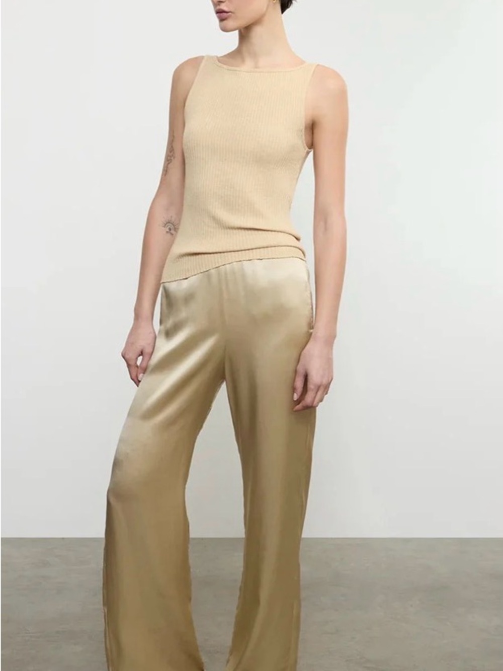 Reformation Satin Wide-Leg Pants - Beige Gold